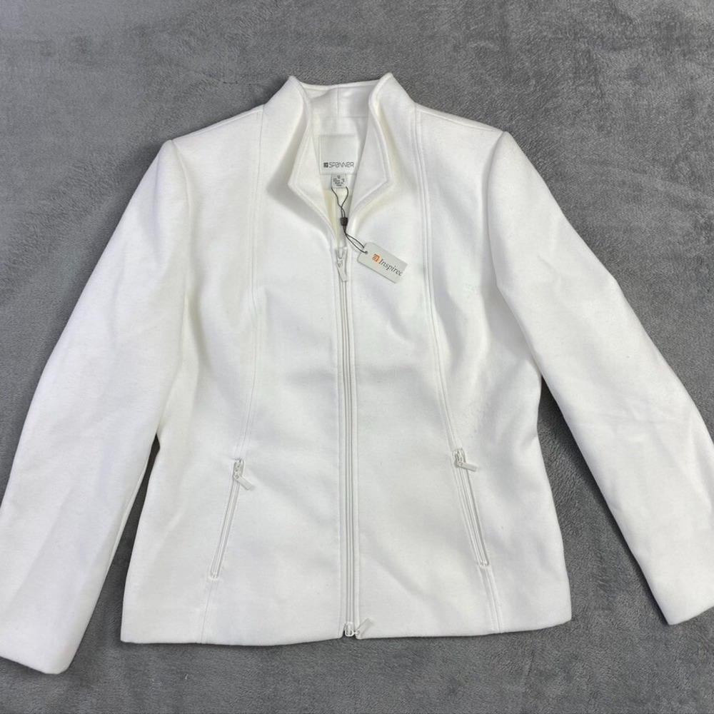 Spanner Jacket Womens 12 Off White Front Zip Lined Pockets Polyester Blend Coat
